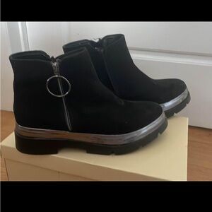 Black Ankle Boots with Silver Accent
